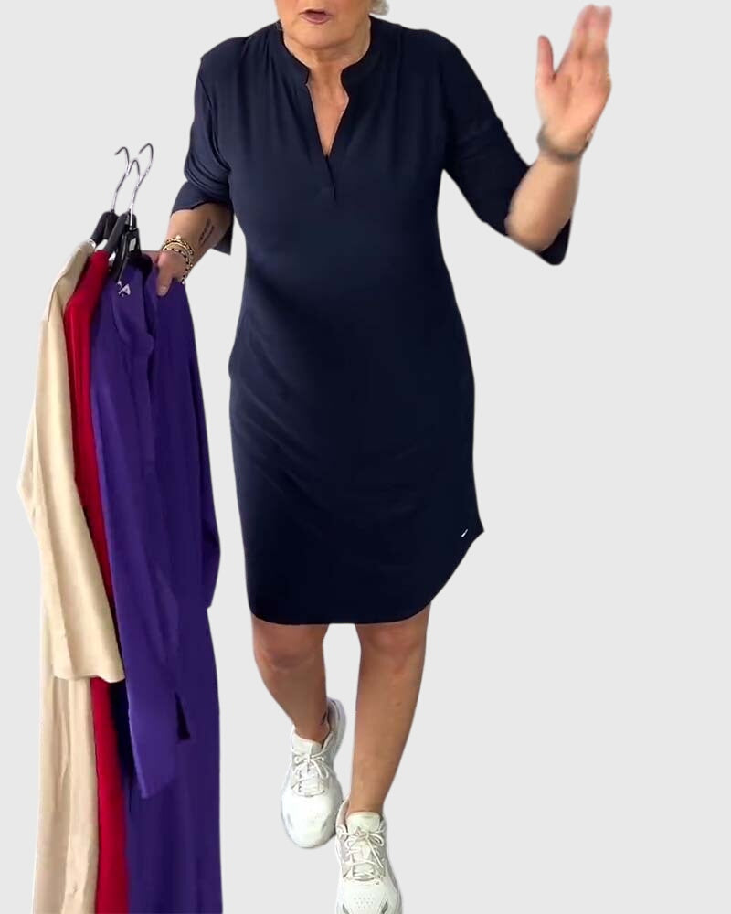 Evelyn | Solid V-Neck Dress