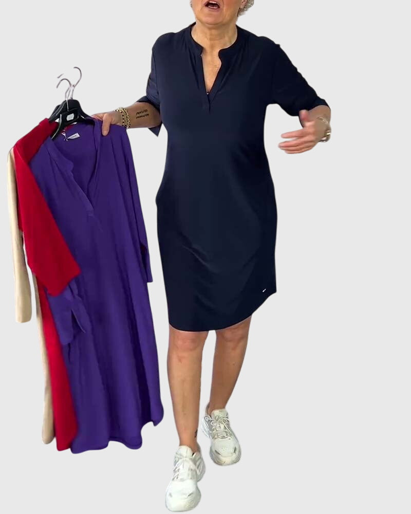 Evelyn | Solid V-Neck Dress