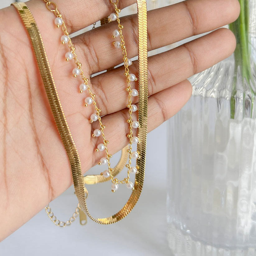 Evelyn | Luxe Snake Choker & Pearl Jewelry Set 18K Gold