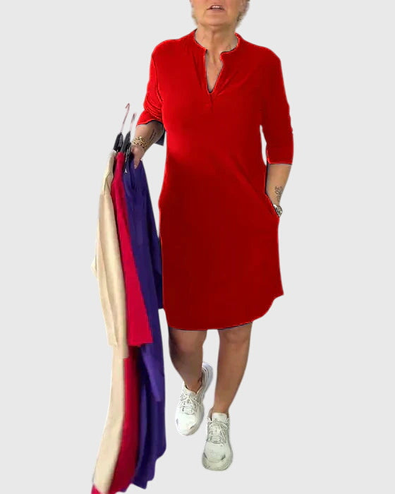 Evelyn | Solid V-Neck Dress