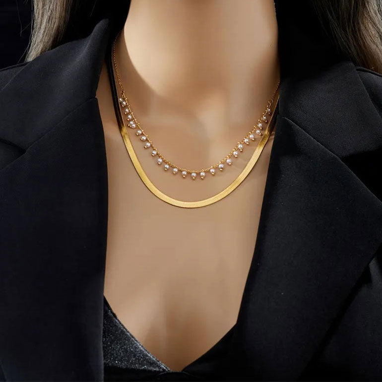 Evelyn | Luxe Snake Choker & Pearl Jewelry Set 18K Gold