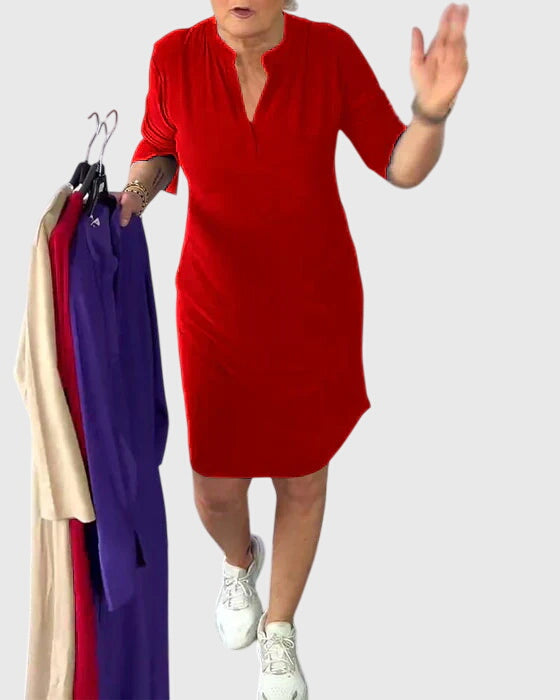 Evelyn | Solid V-Neck Dress