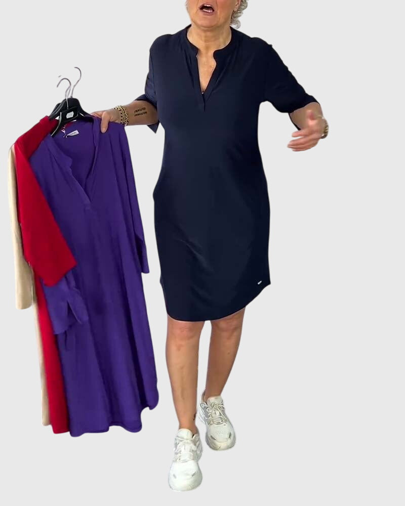 Evelyn | Solid V-Neck Dress