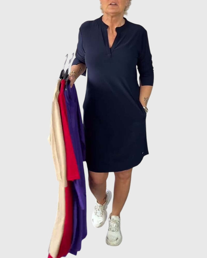 Evelyn | Solid V-Neck Dress