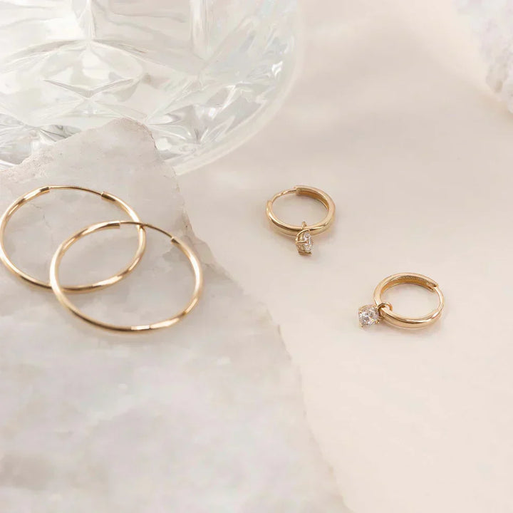 Evelyn | Moonbeam Stone Hoop Earrings 14k Gold