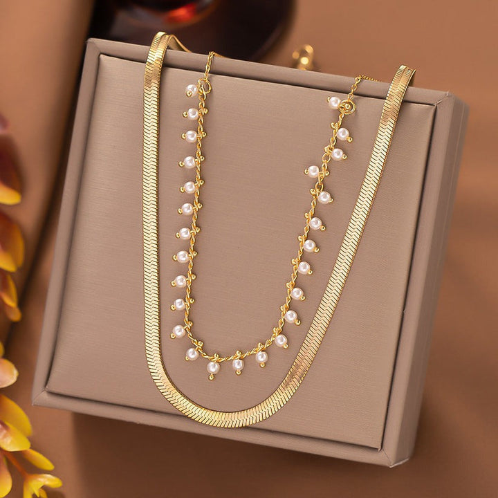 Evelyn | Luxe Snake Choker & Pearl Jewelry Set 18K Gold
